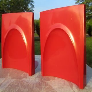 Atomic Starburst Fruit Chews Red Vintage Sculptural Mod Plastic Gaylord Bookends photo