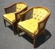 Gorgeous Pair French Cane Arm Chairs Tufted Yellow Velvet Vintage Mid Century Post-1950 photo 1