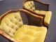 Gorgeous Pair French Cane Arm Chairs Tufted Yellow Velvet Vintage Mid Century Post-1950 photo 4