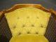 Gorgeous Pair French Cane Arm Chairs Tufted Yellow Velvet Vintage Mid Century Post-1950 photo 5