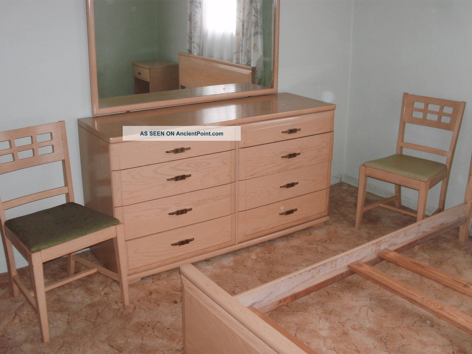 8pc Mengel - Permanized Bedroom Set W/dbl Bed,  Dresser,  Chest,  Night Stand+2chairs Post-1950 photo
