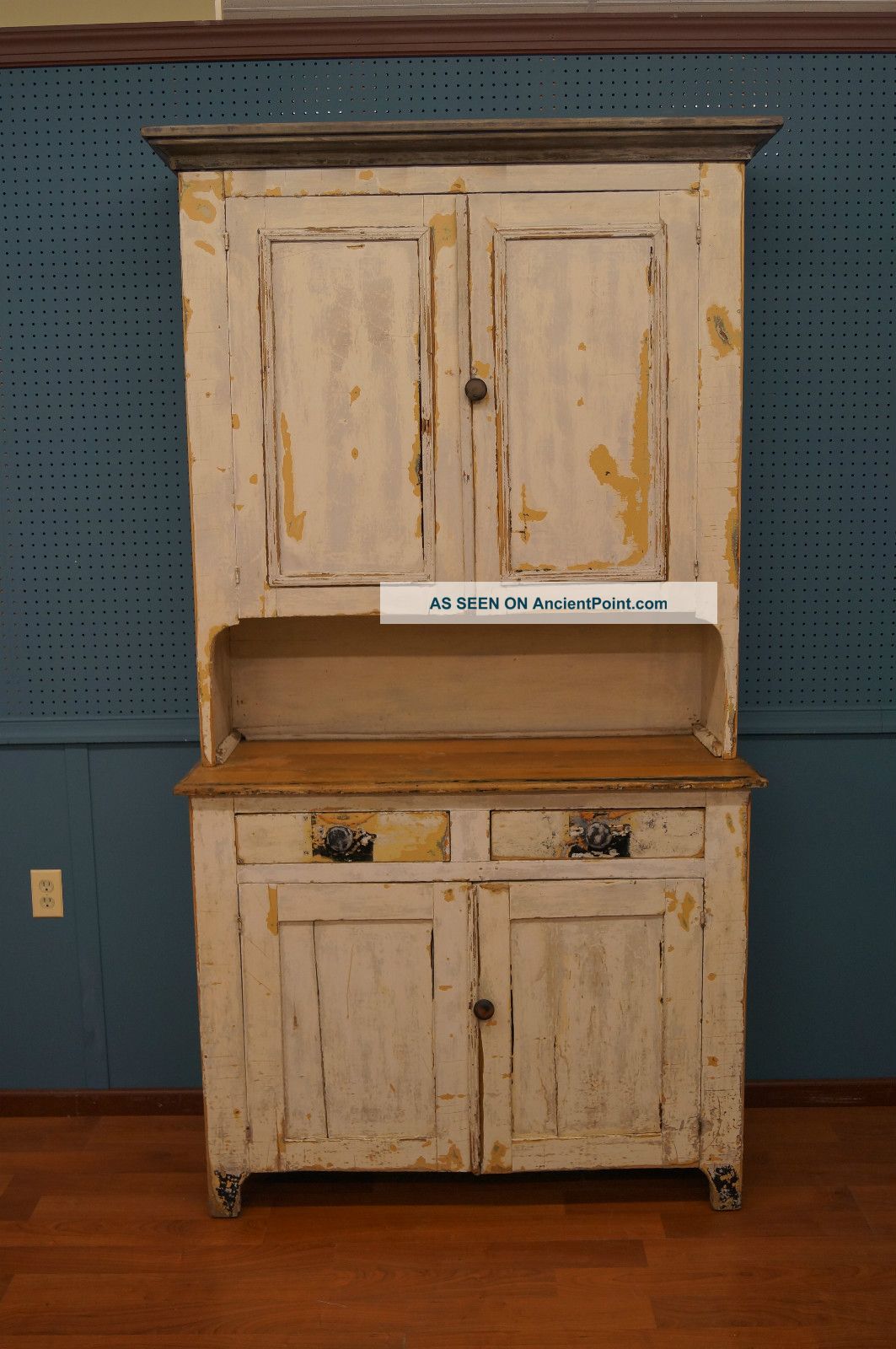 Lancaster County,  Pa Late 1800 ' S 2 Piece White Painted Stepback Cupboard Primitives photo