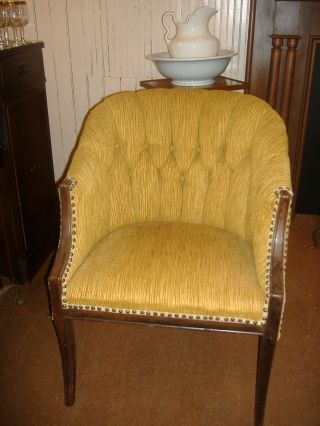 Gold Upholstered Club Pub Chair Library Vintage Button Tucked Easy 2 Available photo