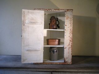 Aafa Primitive Pine Barn Cupboard Small Antique One Door Cupboard In Old Paint photo