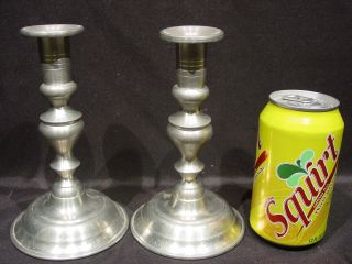 2 Vtg Woodbury Pewterers Tall Candle Stick Holders Pewter Candlestick Classic photo