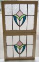Pair Of Antique Stained Glass Windows Victorian Tulips 1900-1940 photo 2