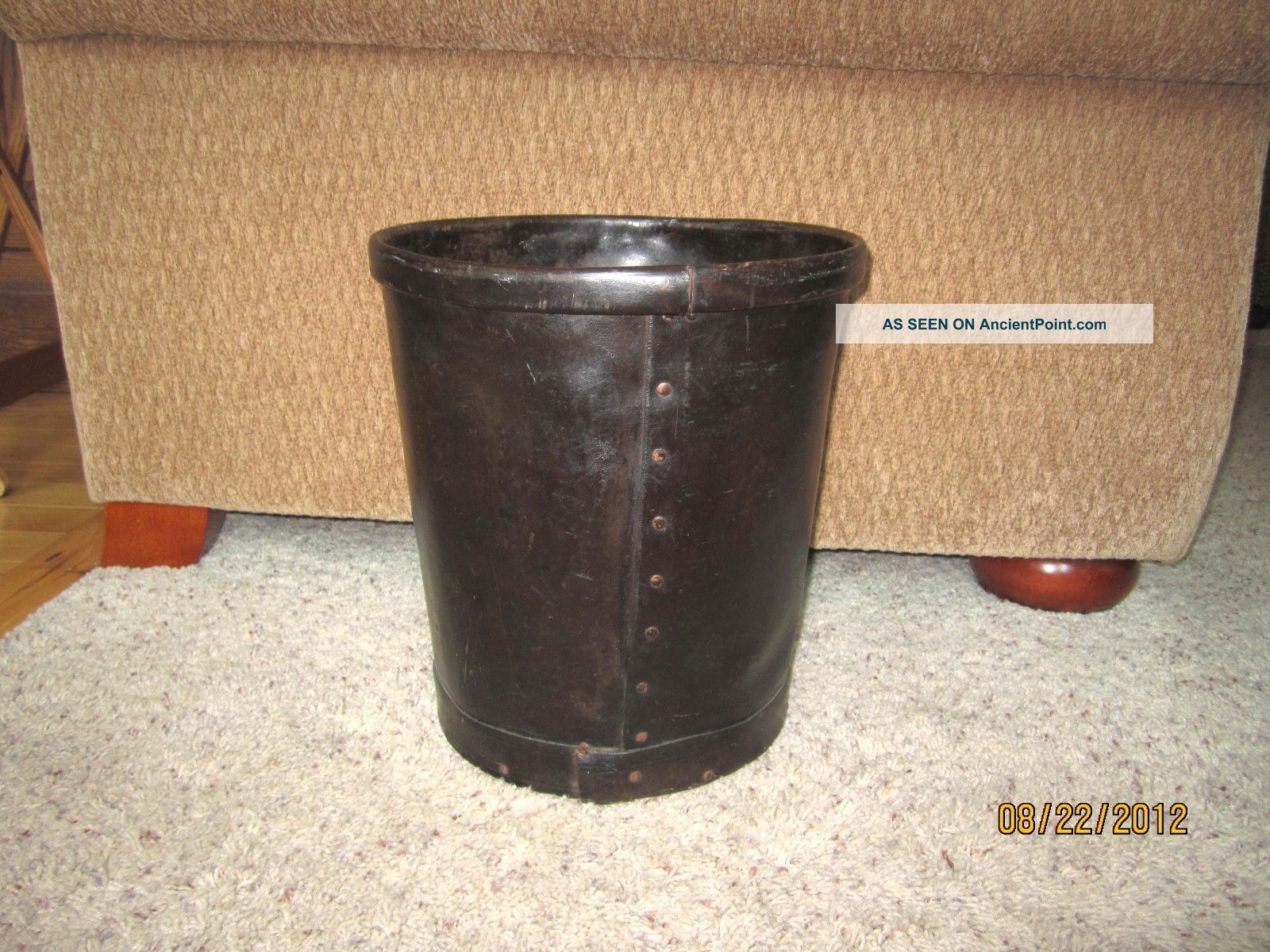 Old Leather? Arts & Crafts Trash Can Mission Waste Paper Basket Garbage Bucket Primitives photo