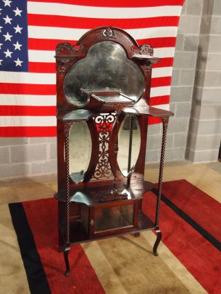 Antique American Victorian Ornate Mahogany Etagere Hall Rack Mirror Storage photo