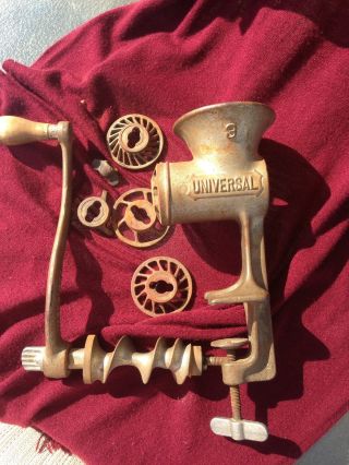 Vintage 3 Universal Meat Grinder Owned By Ret.  Meat Cutter photo