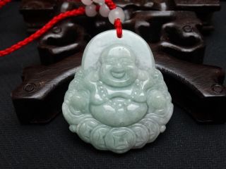Light Green Natural A Jade Jadeite Pendant/laughing Buddha /2 photo
