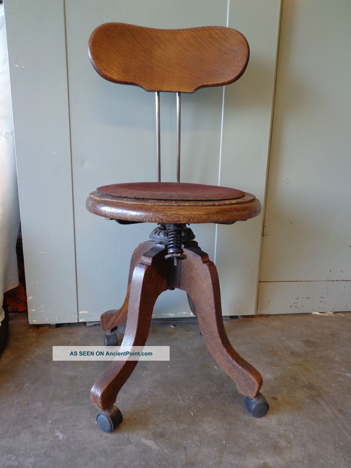 Antique Vintage Industrial Oak & Metal Secretary Swivel Chair Pat Date 1904 1900-1950 photo
