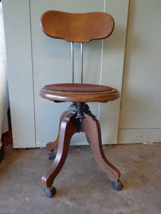Antique Vintage Industrial Oak & Metal Secretary Swivel Chair Pat Date 1904 photo