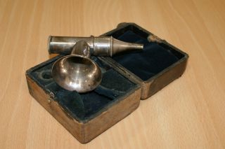 Antique Medical Instrument Ear Trumpet Stethoscope 19th Century Lens + A/f Box photo