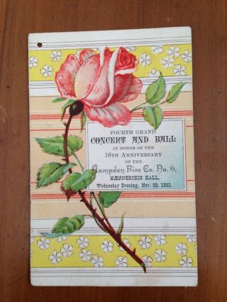 1883 Hampden Pennsylvania Fire Co Maennerchor Dance Hall Card Rose Antique photo