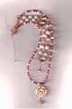 Antique Satsuma Rose Button Gf Necklace With Pink Pearls Buttons photo 2