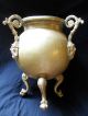 1800s Antique French Jardiniere Ornate Brass Planter Footed Tripod Handle Copper Metalware photo 1