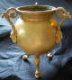 1800s Antique French Jardiniere Ornate Brass Planter Footed Tripod Handle Copper Metalware photo 2