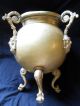 1800s Antique French Jardiniere Ornate Brass Planter Footed Tripod Handle Copper Metalware photo 5