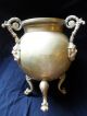 1800s Antique French Jardiniere Ornate Brass Planter Footed Tripod Handle Copper Metalware photo 6