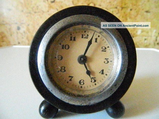 Small Art Deco Ebony/metal Mantel Clock - Working Art Deco photo