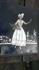 Art Deco Foil Picture Reverse Glass Crinoline Lady Flower Scene Passe - Partout Art Deco photo 5
