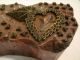 Primitive Hand Hewn Printing Wood Block W Hearts Antique Textile Stencil Stamp Primitives photo 5