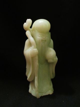 Rare & 19th C.  Antique Chinese Pale Celadon Jade Figure Statue Shoulao photo