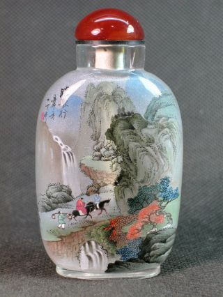 Chinese Scenery Inside Hand Painted Glass Snuff Bottle:gift Box photo