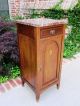 Antique English Marble Top Mahogany Medallion Inlay Cabinet End Table Nightstnd 1800-1899 photo 8