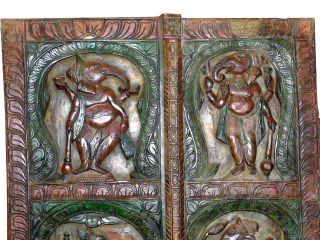 Dancing Ganesha Hand Carved Colorful Door Wall Panel India Wood Furniture photo