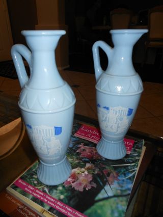 Pair Of Vintage Blue Greek Stlyed Glass Urns Or Decanters photo