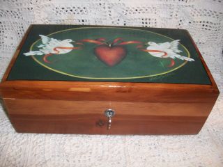 Vintage Lane Cedar Chest Jewelry Box + Key Birds & Heart Top - Salesman Sample photo