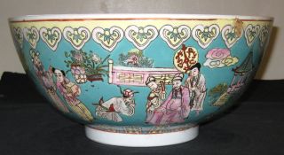 Antique Ancient Chinese Figures Painted Bowl,  19th Century. photo