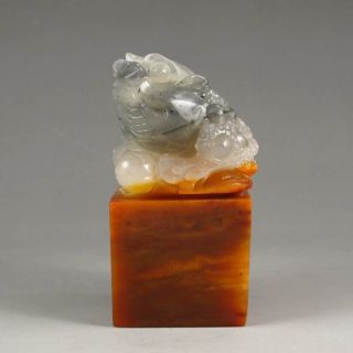 Hand - Carved Chinese Jade Seal / Stamp W Toad Nr photo