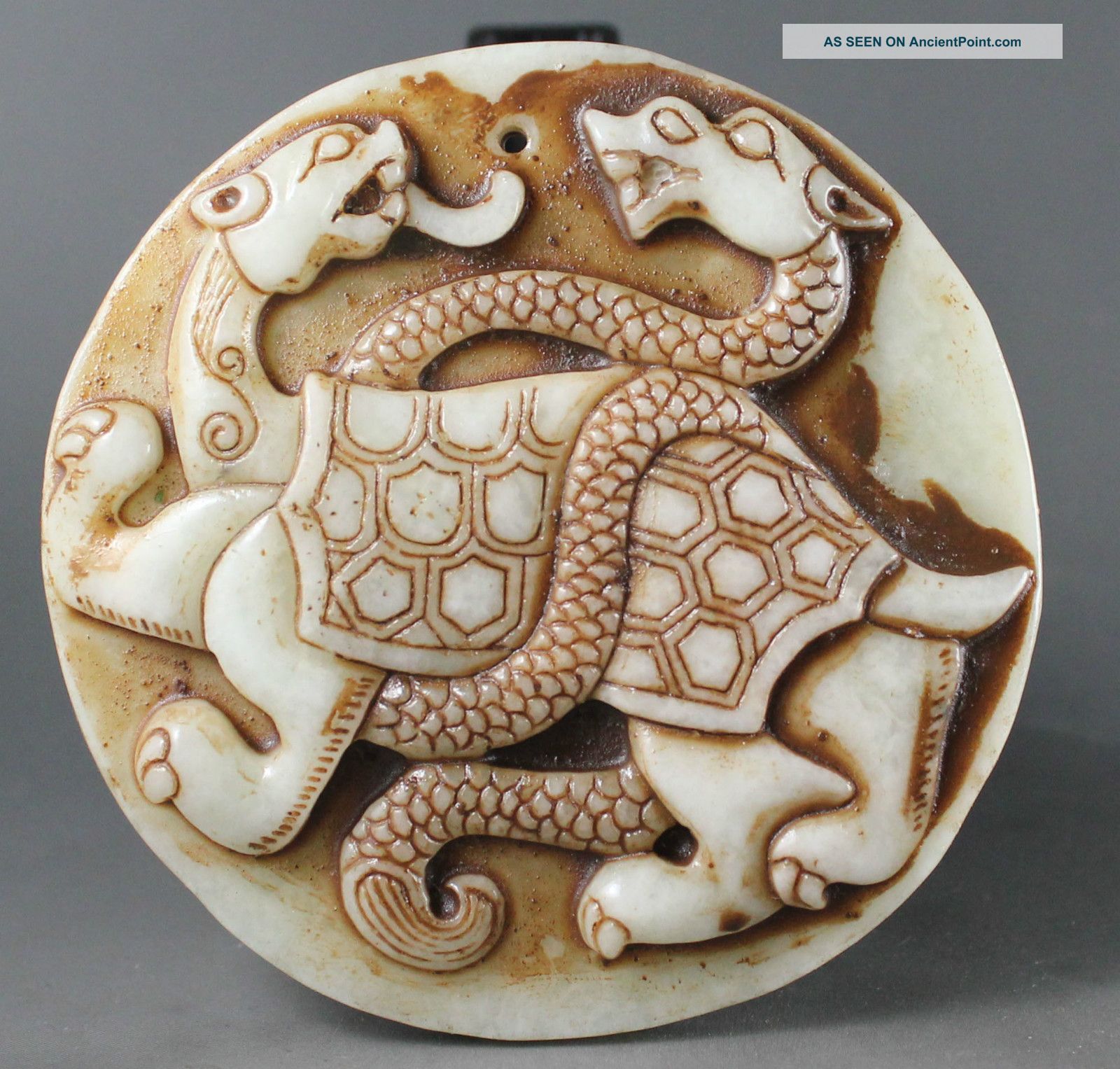 Chinese Old Jade Hand - Carved Dragon And Tortoise Pendant 3.  3 Inch Dragons photo