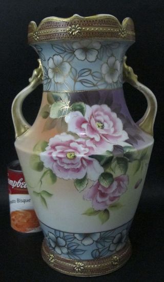 Gorgeous Antique Large Hand Painted Moriage Imperial Nippon Vase 12 