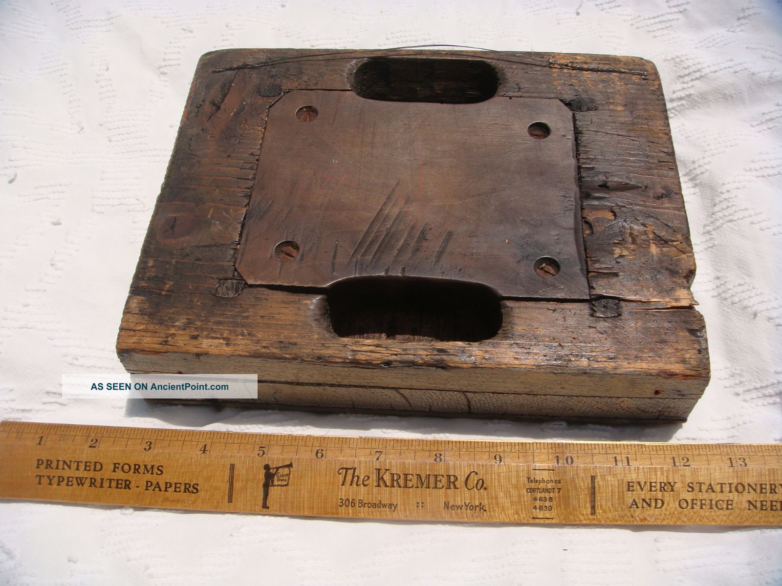 Primitive Hand Carved Printing Wood Block Antique Textile Stencil Stamp W Paint Primitives photo
