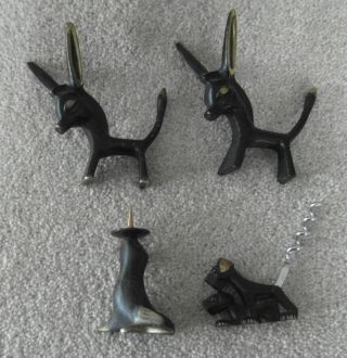 4 Vintage Bronze Figures 1 Baller Austria Seal Dog & 2 Walter Bosse Donkey photo