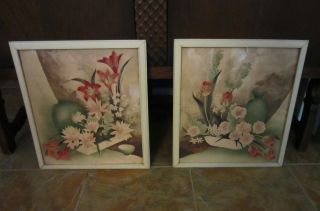 2 Antique Vtg.  1940s,  Airbrush Prints,  Bernard,  Art Deco Mid Century,  Celadon Vases photo