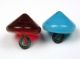 2 Antique Charmstring Glass Buttons Turquoise & Red Cone Shapes Swirl Back Buttons photo 1