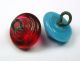 2 Antique Charmstring Glass Buttons Turquoise & Red Cone Shapes Swirl Back Buttons photo 2