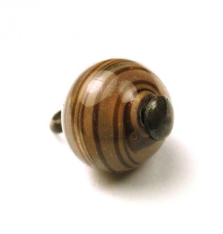 Antique Glass Ball Button Mocha & Cream Swirl Pin Shank photo