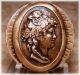 Antique Brass Raised Dome Cameo Button Of Bacchante W Grapes In Hair 1 1/8 