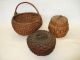 Of 3 Antique Splint Baskets – 2 Covered & 1 Buttocks Primitives photo 8