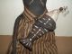 Primitive Grungy Folk Art Miss Kitty Cat Halloween Doll With Fish Skeleton Primitives photo 2