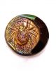 Antique Black Glass Picture Button Gold Green Carnival Luster Spider &web 11/16” Buttons photo 3