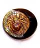 Antique Black Glass Picture Button Gold Green Carnival Luster Spider &web 11/16” Buttons photo 8