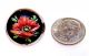 Antique Black Glass Hand Painted Red Flower Picture Button W/silver Trim ¾” Diam Buttons photo 3