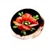 Antique Black Glass Hand Painted Red Flower Picture Button W/silver Trim ¾” Diam Buttons photo 4