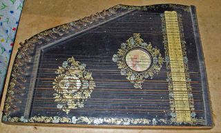 Antique C1930 German Saxony Zither Mandolin Banjo Large Musical Instrument photo
